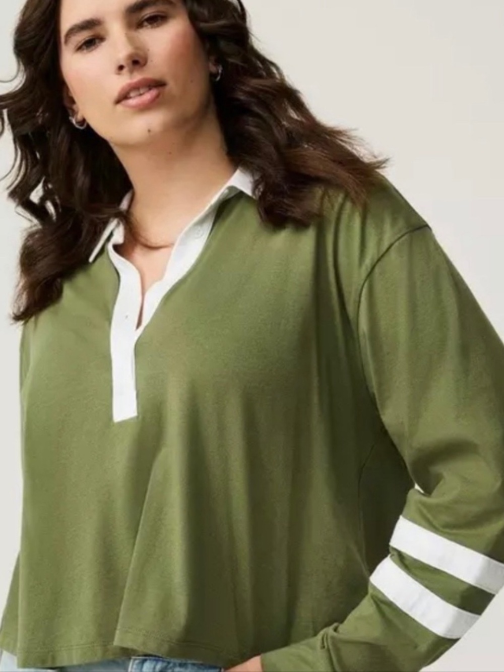 Torrid 0 12 Olivine Green Rugby V-Neck Crop Top